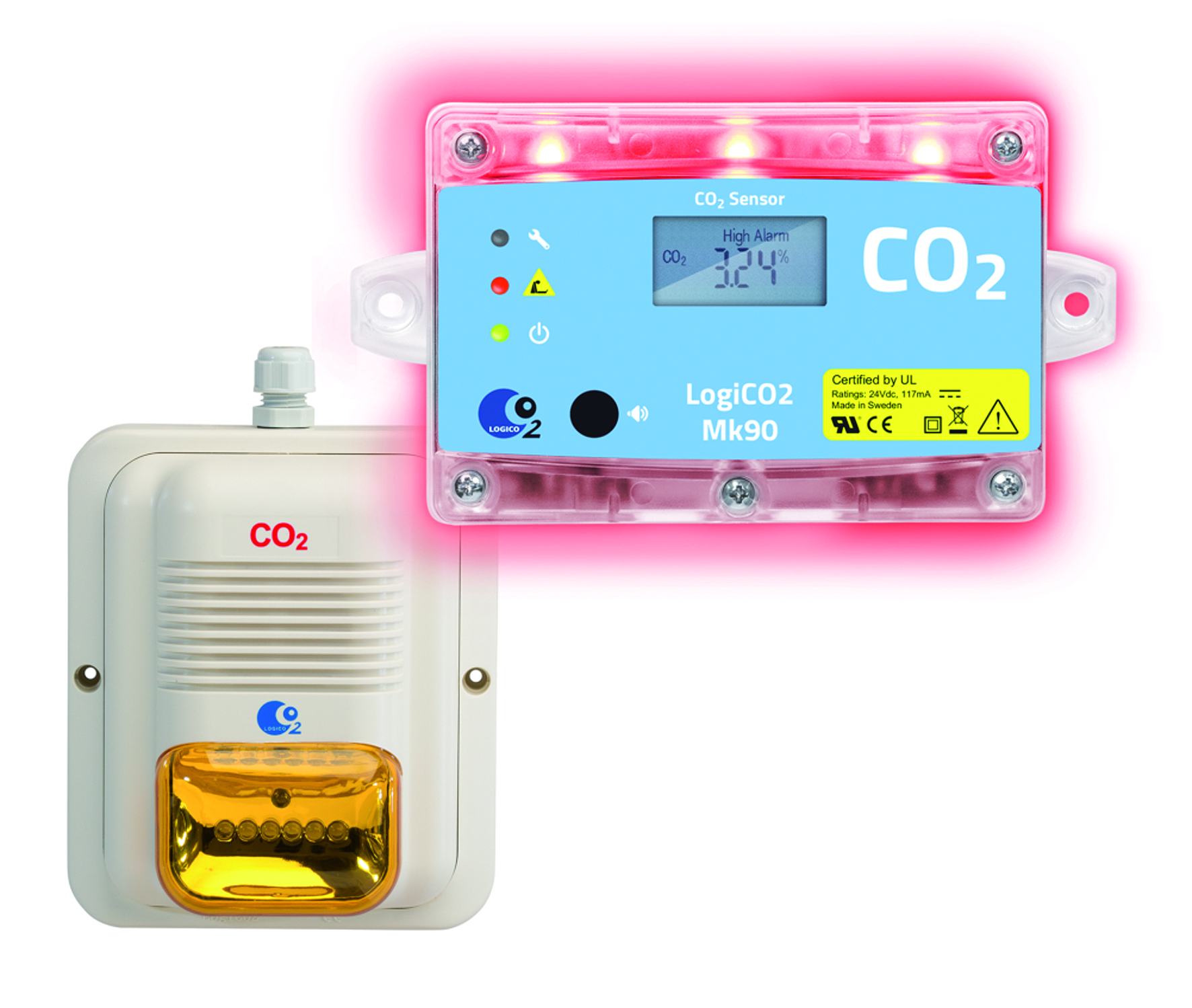 CO2 Warngerät Mk90 Stand Alone Set-2090-CO2 Warnung, CO2 Detektor, CO2 Messgerät, CO2 Alarm, CO2 Überwachung, CO2 Sicherheit, Standalone CO2 Detektor, CO2 Warngerät für Zuhause, CO2 Detektor mit Alarmfunktion, CO2 Messgerät für Innenräume, CO2 Überwachung